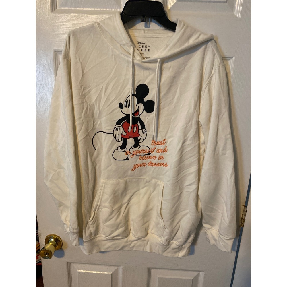 Disney Mickey Mouse White Graphic Hoodie XL Trust In Yourself Believe In Dreams
